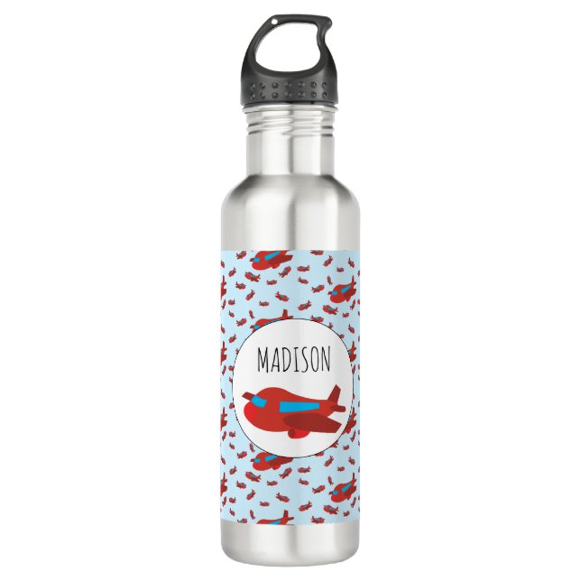 Red & Blue Aeroplane Pattern Custom Name 710 Ml Water Bottle (Front)