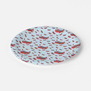 Red & Blue Aeroplane Pattern Paper Plate
