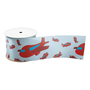 Red & Blue Aeroplane Pattern Satin Ribbon