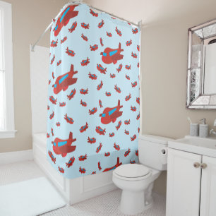 Red & Blue Aeroplane Pattern Shower Curtain