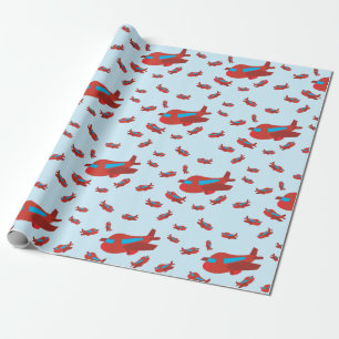 Red & Blue Aeroplane Pattern Wrapping Paper