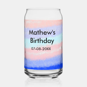 Red blue American boy birthday add name date Can Glass