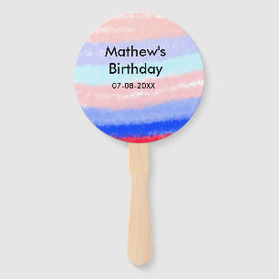 Red blue American boy birthday add name date Hand Fan