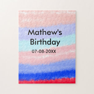 Red blue American boy birthday add name date Jigsaw Puzzle