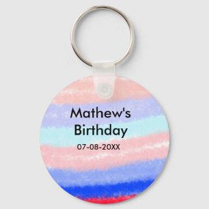 Red blue American boy birthday add name date  Key Ring