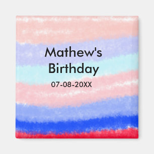 Red blue American boy birthday add name date  Magnet