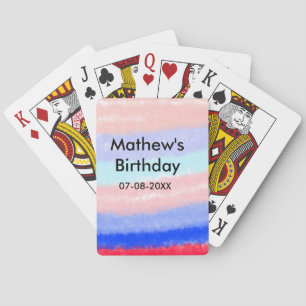 Red blue American boy birthday add name date Playing Cards