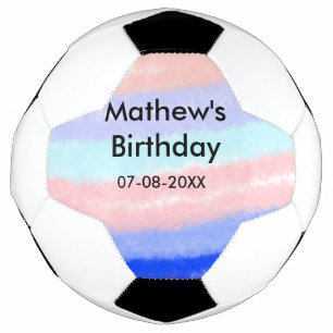 Red blue American boy birthday add name date Soccer Ball