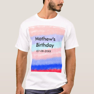 Red blue American boy birthday add name date  T-Shirt