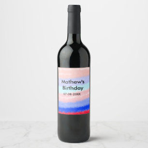 Red blue American boy birthday add name date  Wine Label