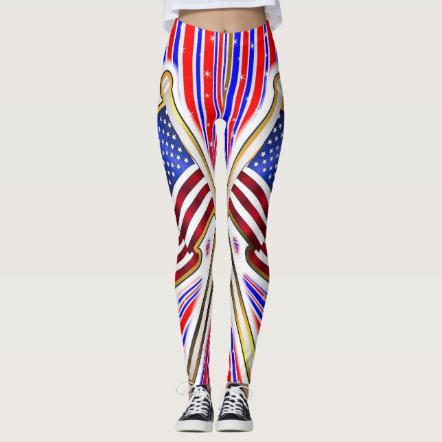 Red Blue American Flag Leggings (Front)