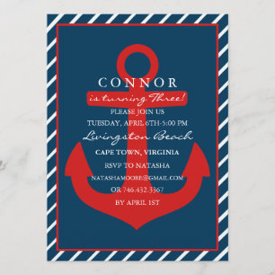 Red & Blue Anchor Birthday Invitation