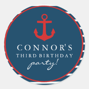 Red & Blue Anchor Birthday Sticker