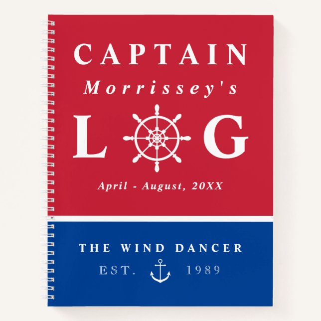 Red Blue Anchor Captain's Log Notebook (Front)