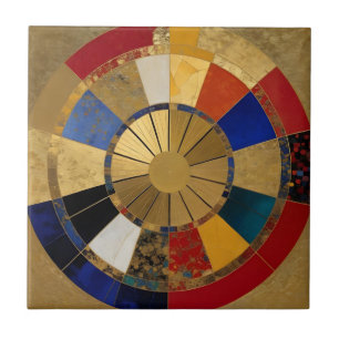 Red Blue and Gold Kaleidoscope Ceramic Tile