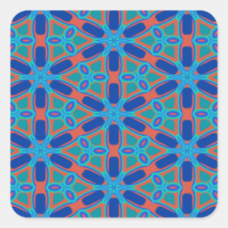 Red, Blue and Green Floral Pattern Square Sticker