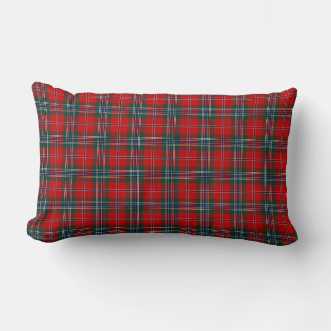 Red, Blue, and Green MacLean Clan Scottish Plaid Lumbar Cushion (Front)