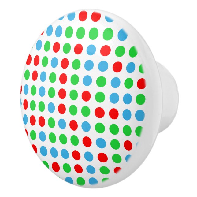 Red Blue and Green Polka Dot Ceramic Knob (Right)