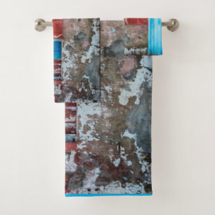 Red, blue and grey wall, door and window bath towel set