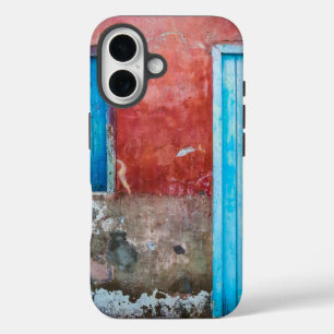 Red, blue and grey wall, door and window iPhone 16 case