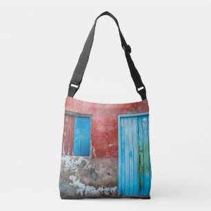 Red, blue and grey wall, door and window crossbody bag