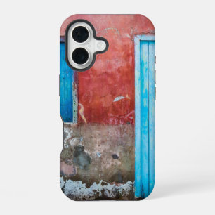 Red, blue and grey wall, door and window iPhone 16 case
