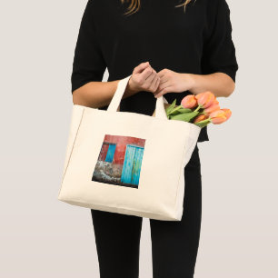 Red, blue and grey wall, door and window mini tote bag