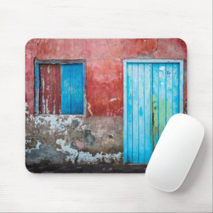 Red, blue and grey wall, door and window mouse pad