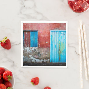 Red, blue and grey wall, door and window napkin