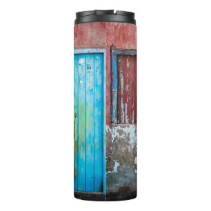 Red, blue and grey wall, door and window thermal tumbler
