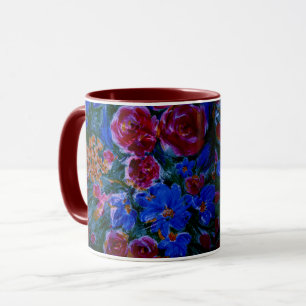 Red, blue and maroon coffee or tea mug