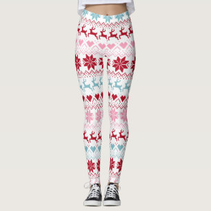 Red, Blue, And Pink Fair Isle Print Leggings