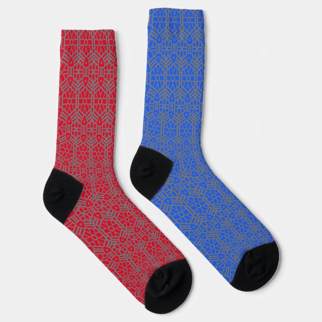 Red Blue and Silver Unique Pattern Socks (Right)