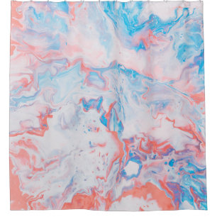 Red, blue, and white abstract painting shower curtain