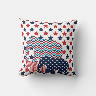 Red, Blue, and White Elephant Pillow