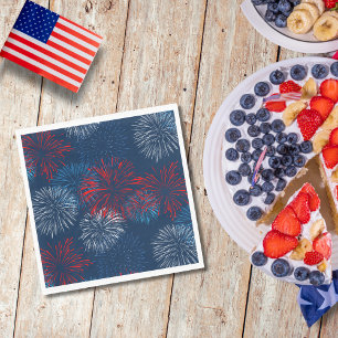 Red Blue and White Fireworks Napkin