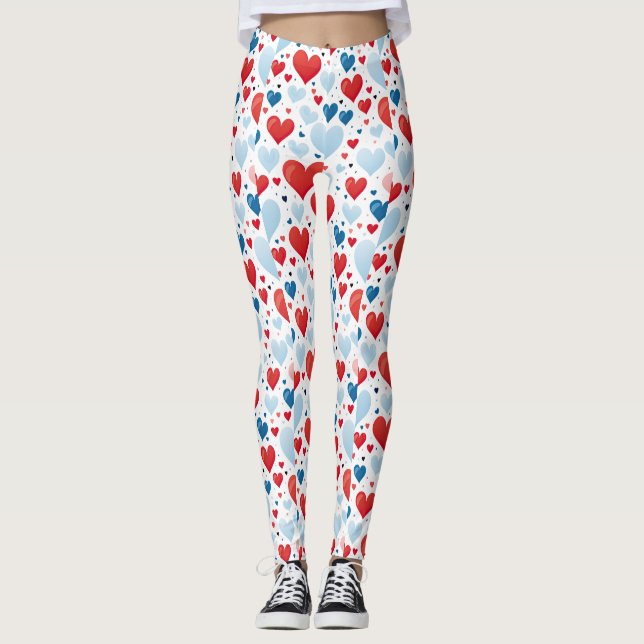 Red, Blue, and White Heart Leggings (Front)