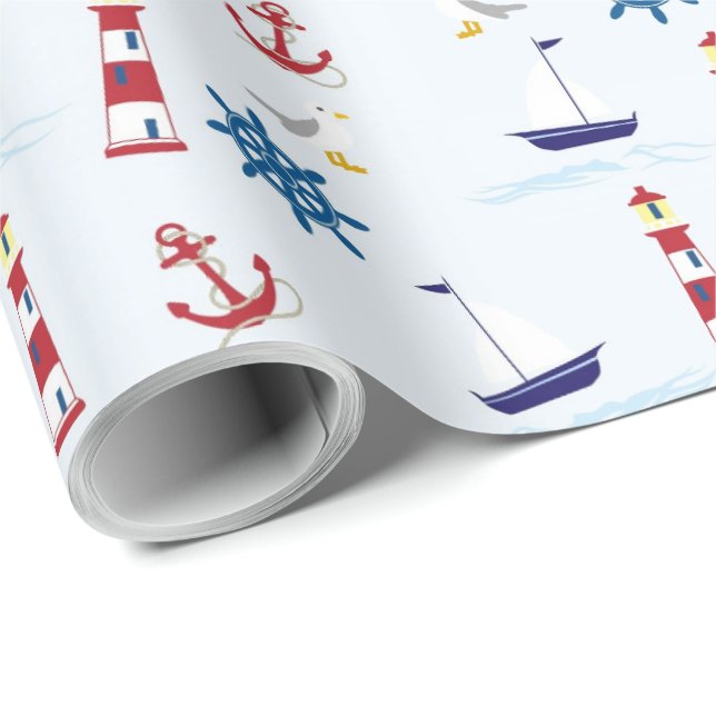 Red, Blue and White Nautical Wrapping Paper (Roll Corner)