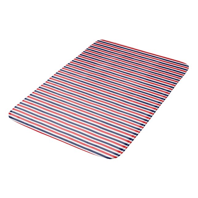 Red, blue and white stripes pattern bath mat (Angled)