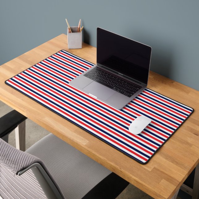 Red, blue and white stripes pattern desk mat (Office 2)