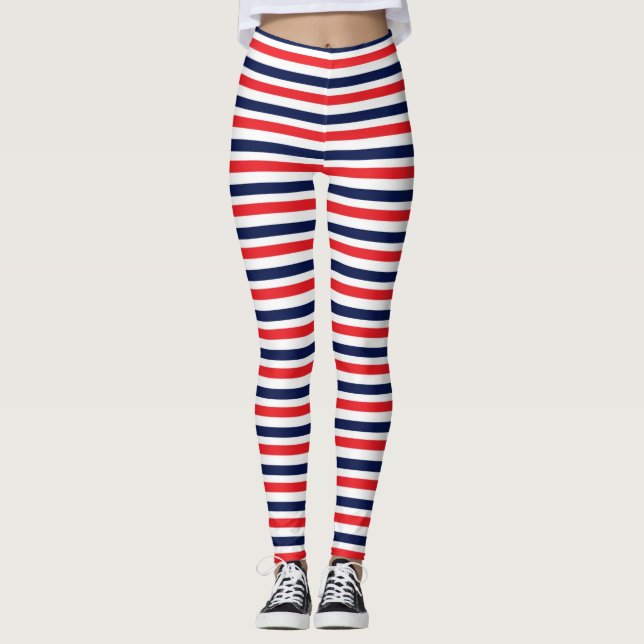 Red, blue and white stripes pattern leggings (Front)