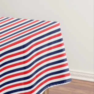 Red, blue and white stripes pattern tablecloth