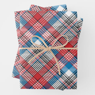 Red, Blue and White Vintage Plaid Pattern Wrapping Paper Sheet
