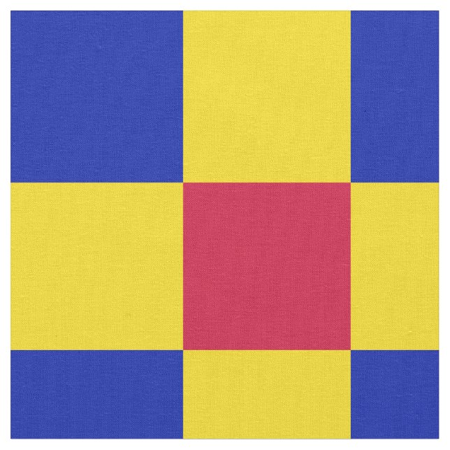 Red, blue and yellow chequerboard pattern fabric (Close Up)