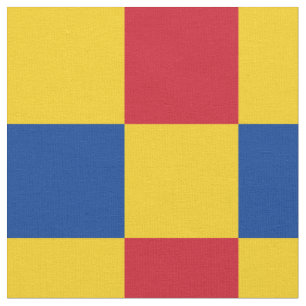 Red, blue and yellow chequerboard pattern fabric