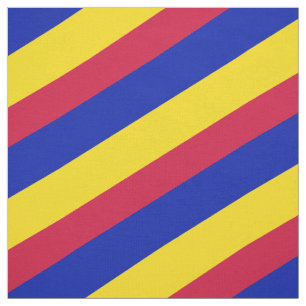 Red, blue and yellow striped pattern fabric