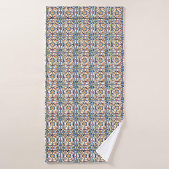 Red, Blue and Yellow Tiles Bath Towel (Bath Towel)