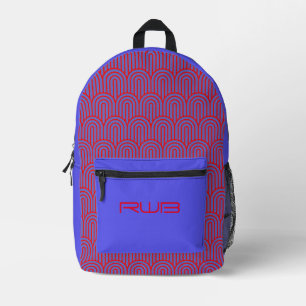 Red-Blue Arc Custom Monogram Printed Backpack