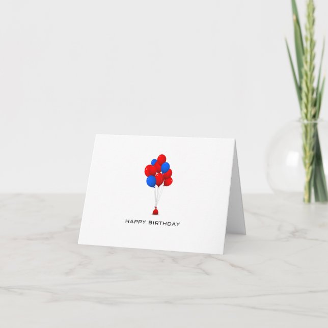 Red & Blue Balloons - Happy Birthday Note Card (Front)