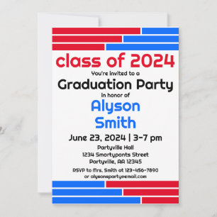 Red & Blue Bars One Photo Grad Party Invitation